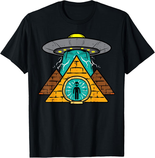 Alien Ufo Pyramid Funny Conspiracy Science Men Women Kids T-Shirt - T-Shirt | Black