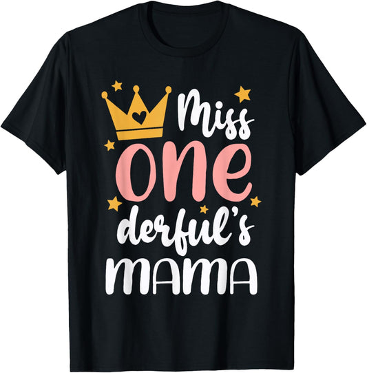 Mama of Miss Onederful 1st Birthday Girl Family Matching T-Shirt - T-Shirt | Black