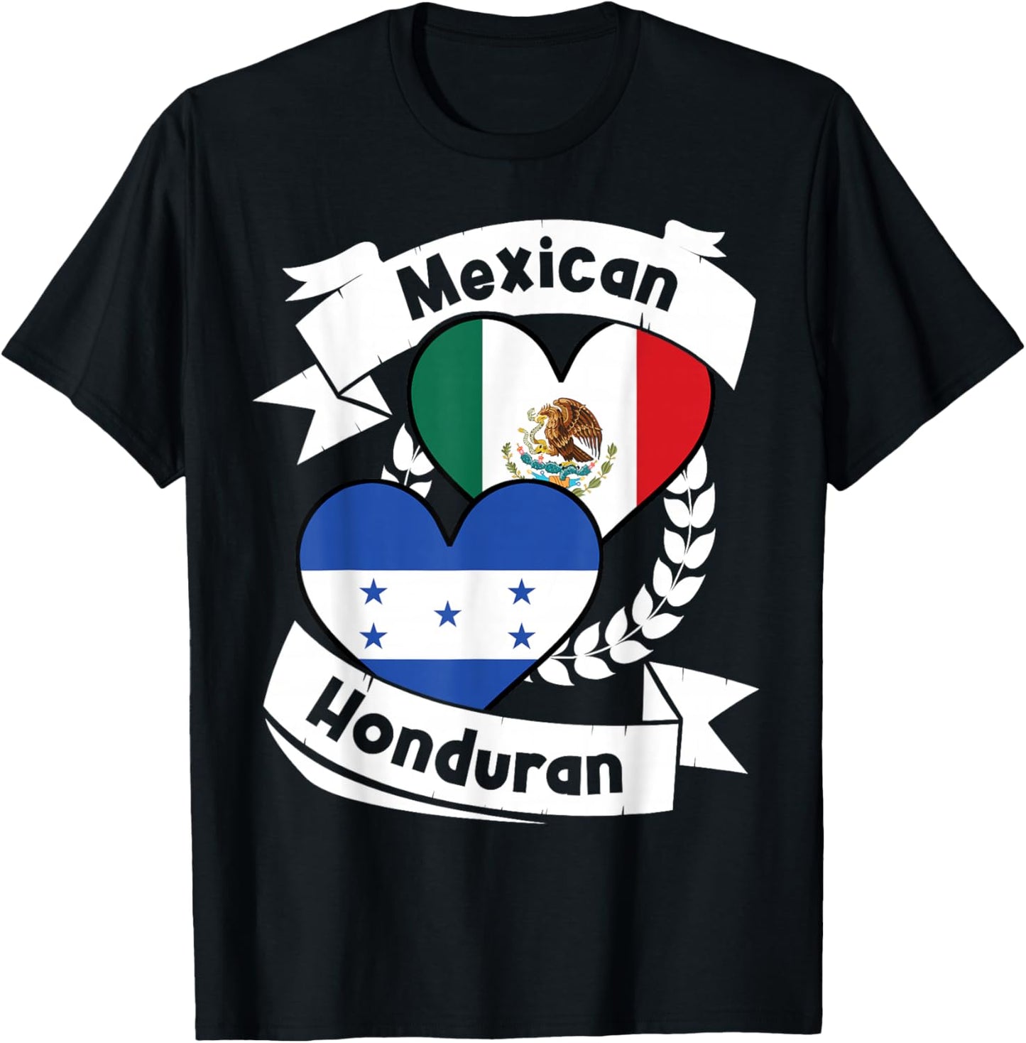 Mexican Honduran Heart Flags Mexico Honduras T-Shirt - T-Shirt | Black