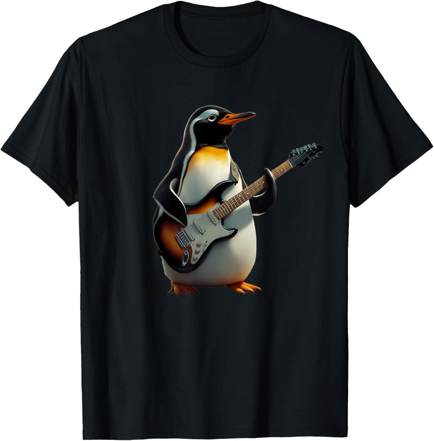 Funny Penguin Playing Electric Guitar Music Cute Penguin T-Shirt - T-Shirt | Black