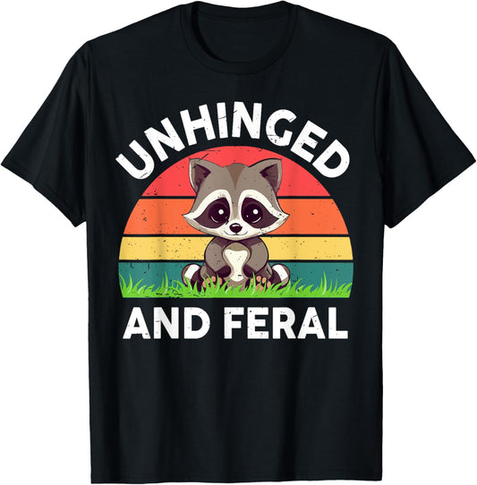 Vintage Unhinged And Feral Toddler Boy Kids Funny Raccoon T-Shirt - T-Shirt | Black