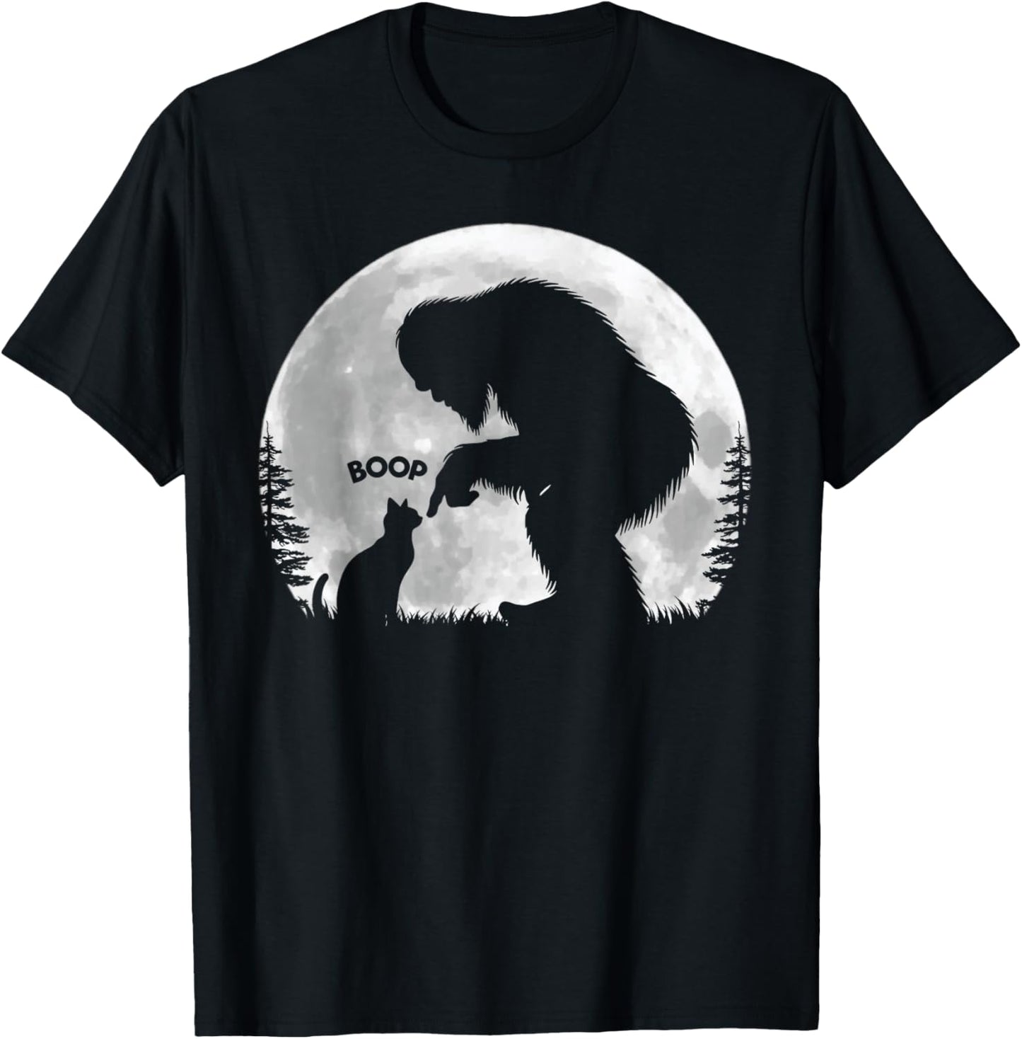 Fun Hand Boop Nose Bigfoot Sasquatch Cat Full Moon T-Shirt - T-Shirt | Black