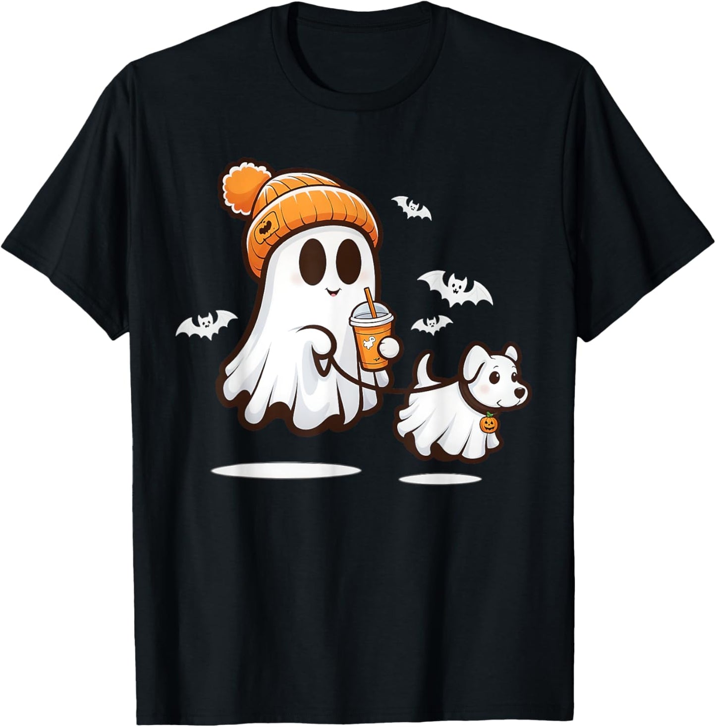 Funny Ghost Walking Dog Ghost Dog Halloween Women Men Kids T-Shirt - T-Shirt | Black