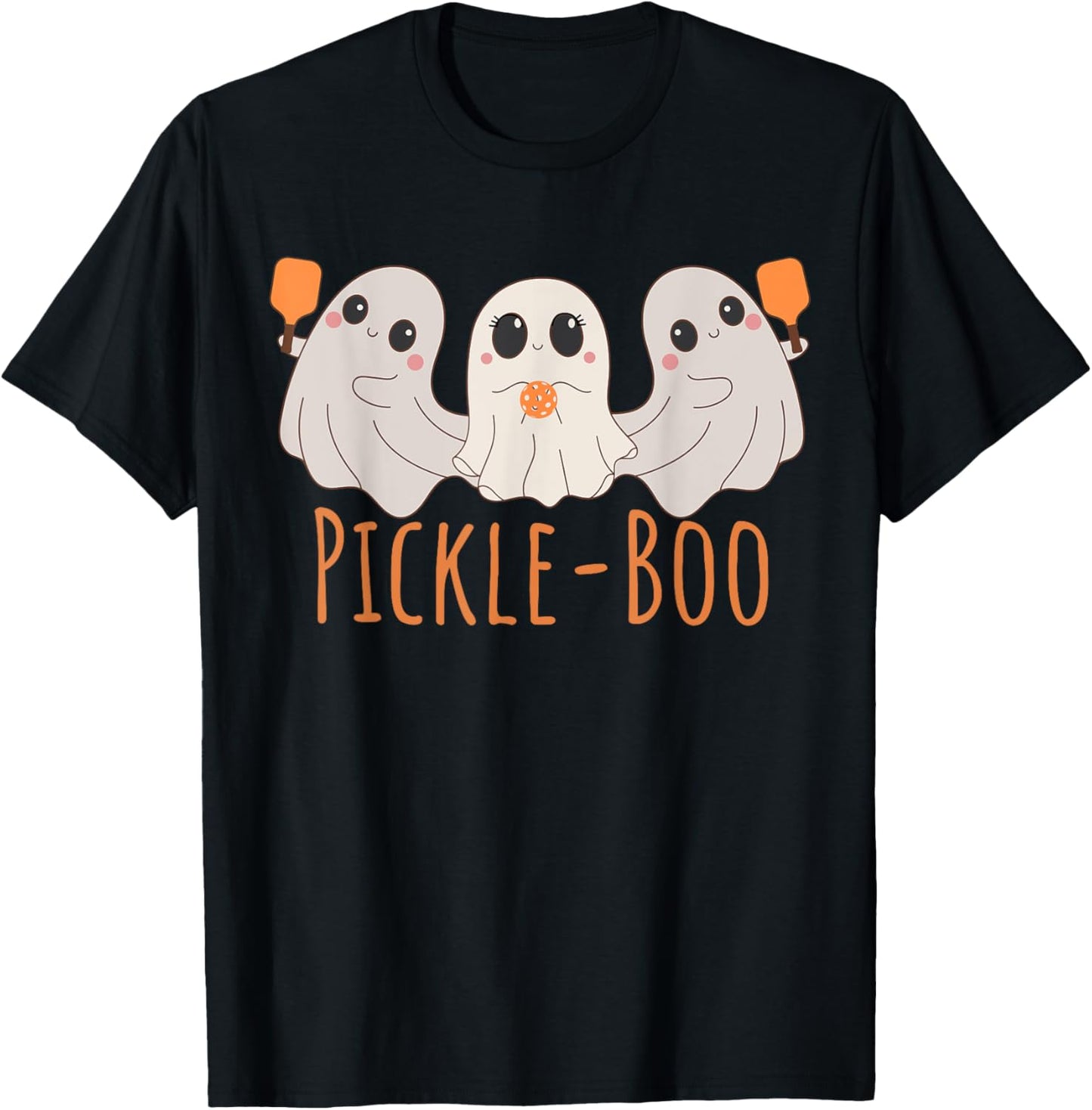 Fun Pickle-boo Ghost Playing Pickleball Halloween Paddleball T-Shirt - T-Shirt | Black