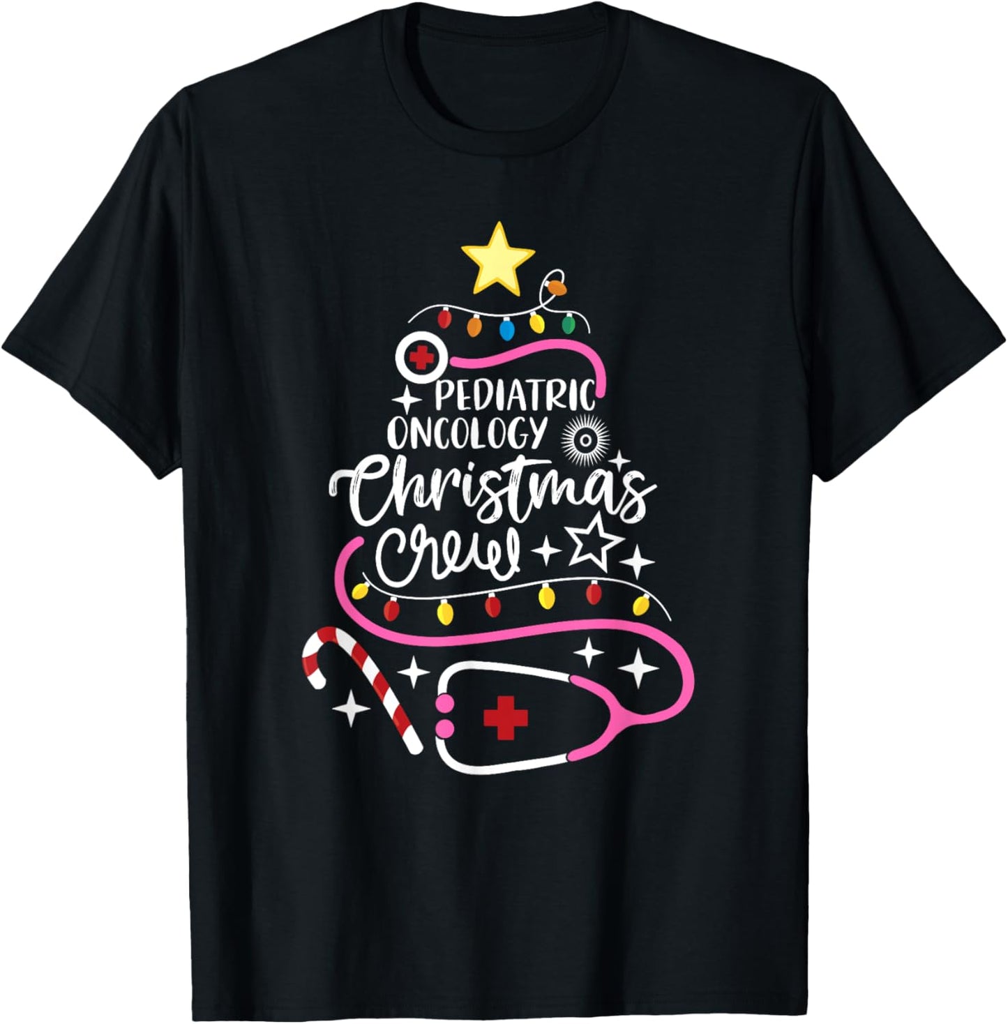 Pediatric Oncology Christmas Crew Tech Hem/Onc Nurse T-Shirt - T-Shirt | Black