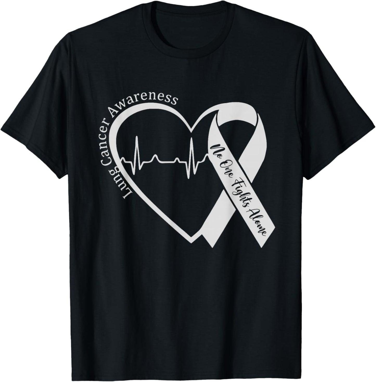 Lung Cancer Awareness Heart White Ribbon Support T-Shirt - T-Shirt | Black