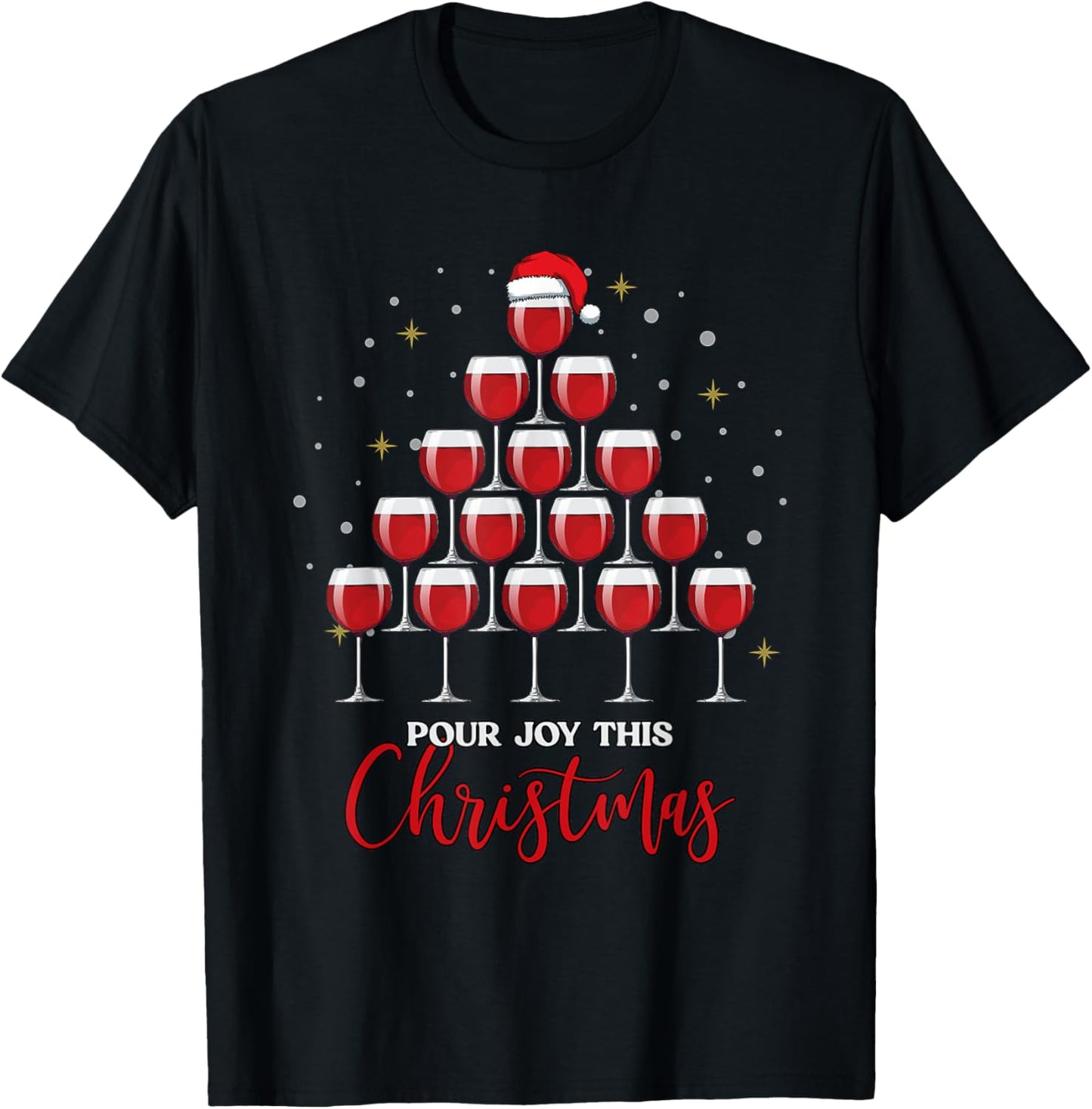 Wine Christmas Tree,Wine Lover Gift, Pour Joy this Christmas T-Shirt - T-Shirt | Black