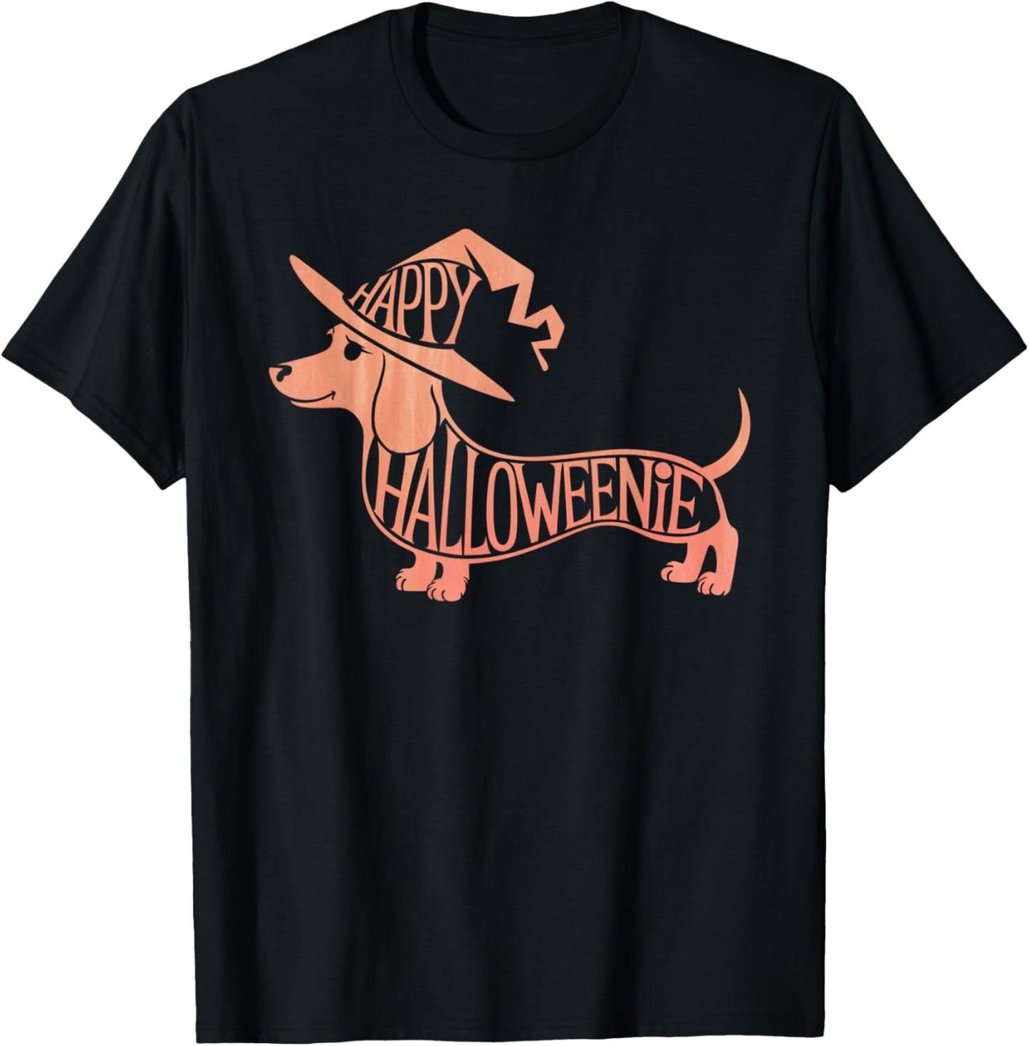 Happy Halloweenie Weiner Dog Cute Dachshund Witch Hat T-Shirt - T-Shirt | Black