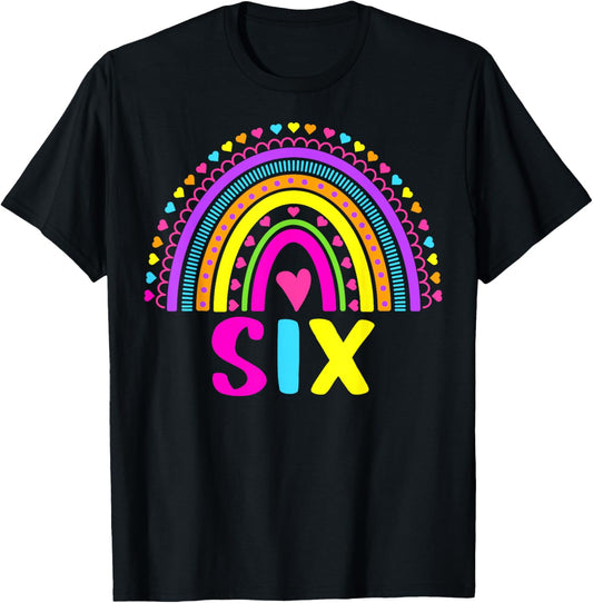 6th Birthday Shirt Girl 6 Year Old Girls Six Rainbow Kids T-Shirt - T-Shirt | Black