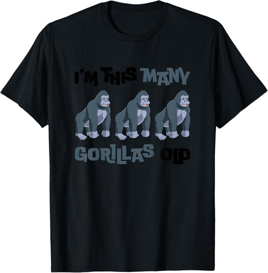 I'm This Many Gorillas Old - Monkey 3rd Birthday 3 Years Old T-Shirt - T-Shirt | Black