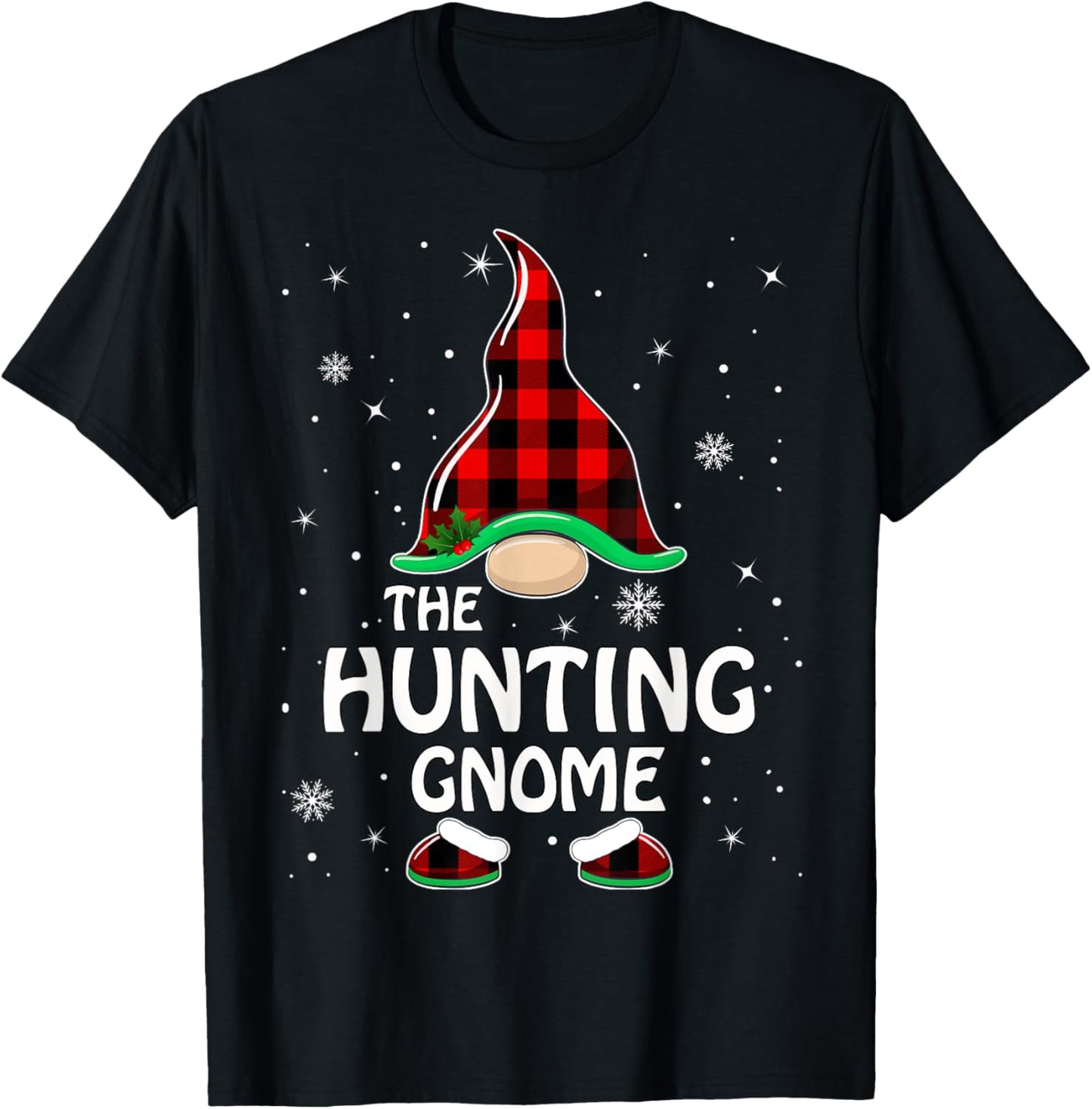 Hunting Gnome Buffalo Plaid Matching Family Christmas Pajama T-Shirt - T-Shirt | Black