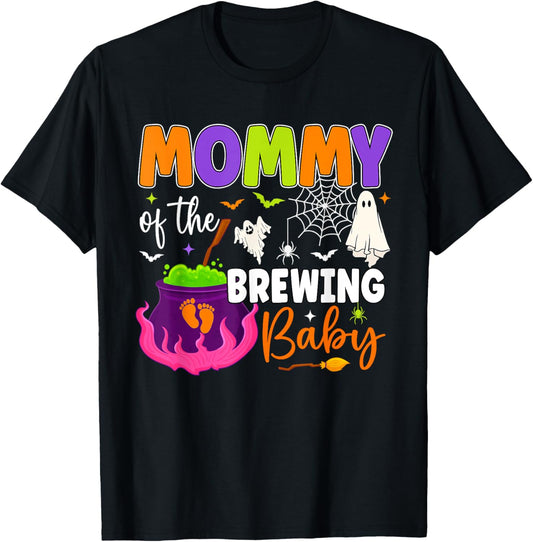 Mommy of the Brewing Baby Halloween Theme Baby Shower Spooky T-Shirt - T-Shirt | Black