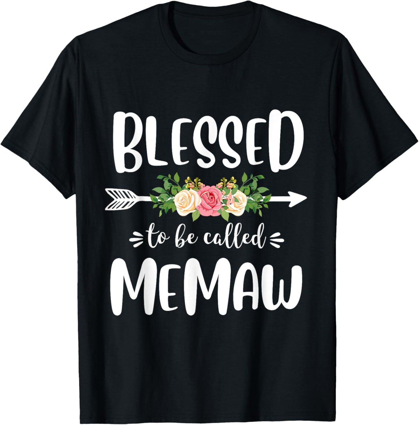 Blessed to be called Memaw Floral Arrow Design Mothers Day T-Shirt - T-Shirt | Black