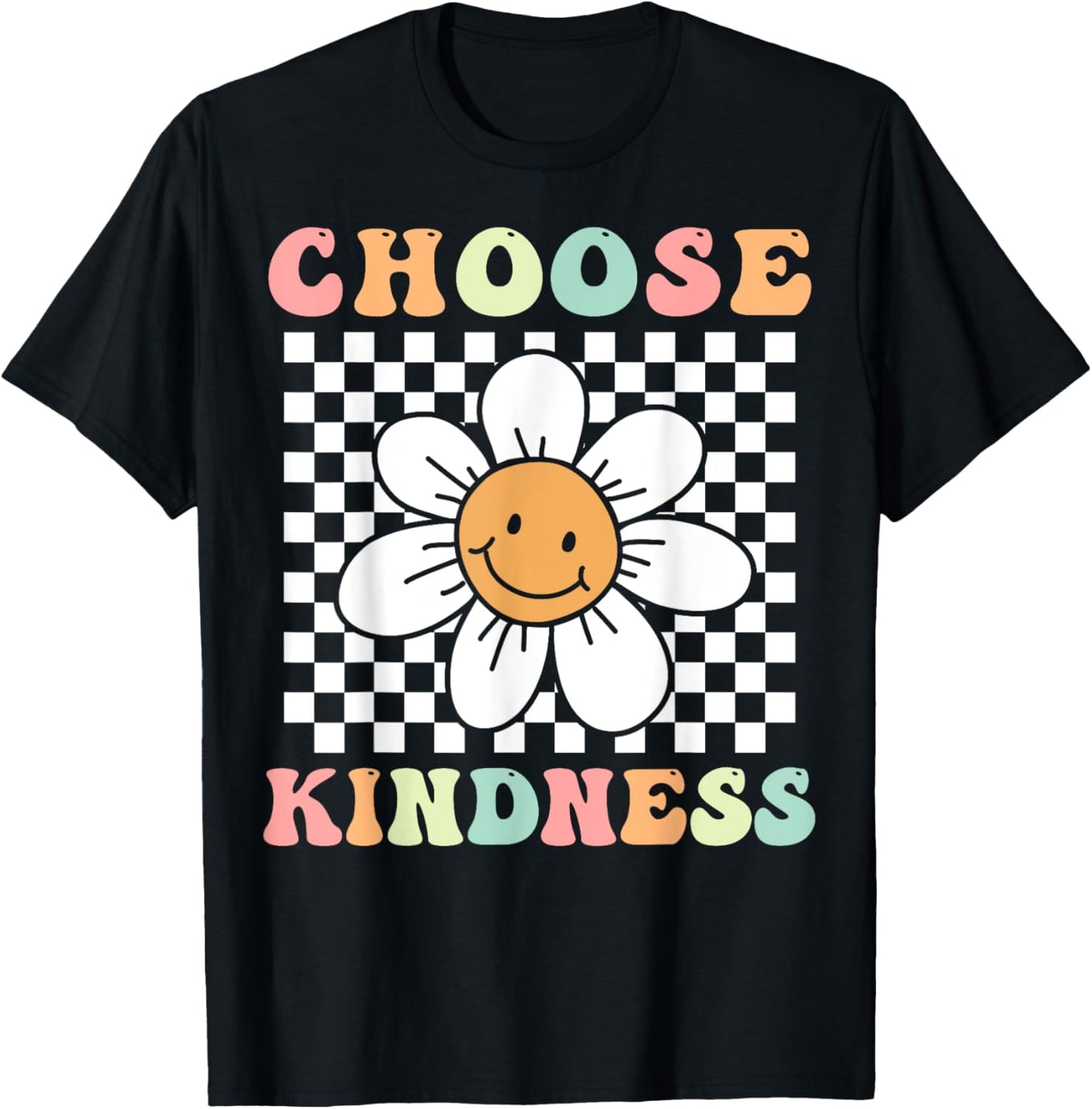 Groovy Choose Kindness Retro Daisy Flower Positivity Be Kind T-Shirt - T-Shirt | Black