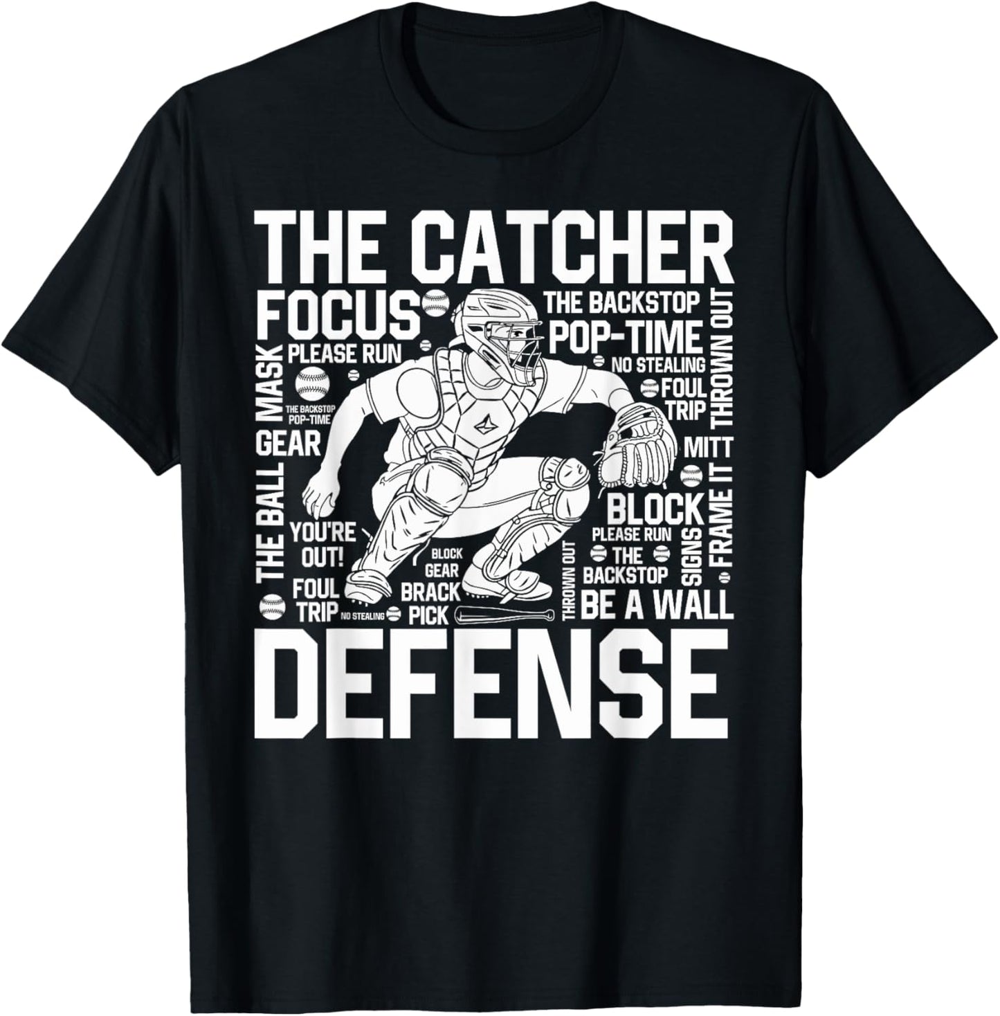 Baseball Softball Catcher Position Word Art Player Game Day T-Shirt - T-Shirt | Black