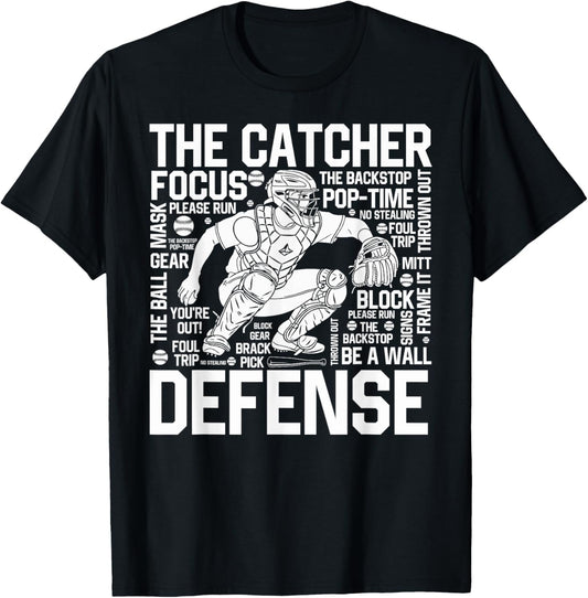 Baseball Softball Catcher Position Word Art Player Game Day T-Shirt - T-Shirt | Black