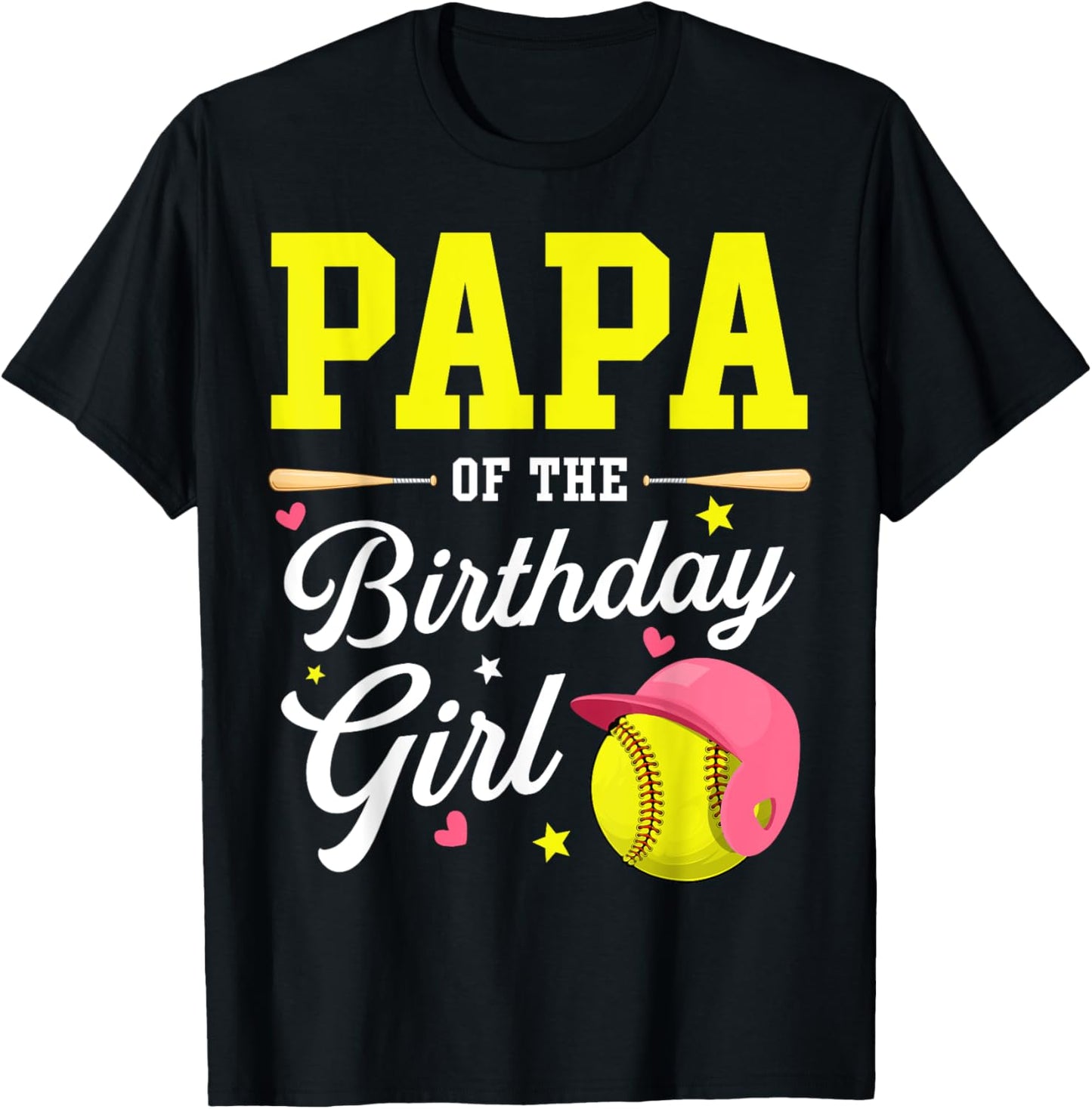 Papa Of The Birthday Girl Softball Player Theme B-day T-Shirt - T-Shirt | Black