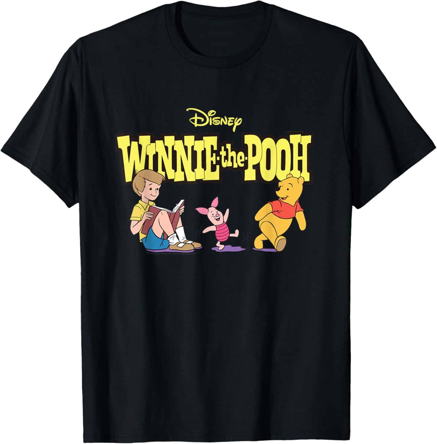 Disney Winnie the Pooh Piglet & Christopher Robin with Logo T-Shirt - T-Shirt | Black
