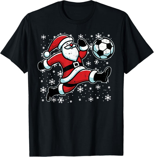 Christmas Santa Football Kick Xmas Soccer Men Boys Kid Youth T-Shirt - T-Shirt | Black
