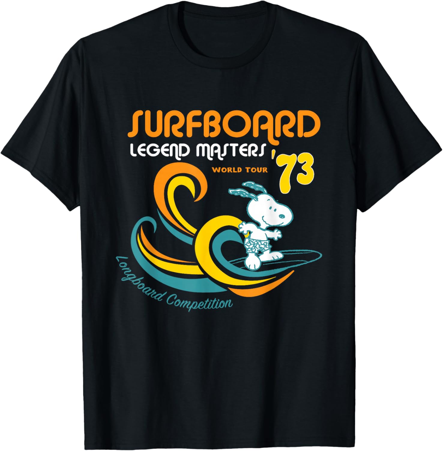 Peanuts Snoopy Surfboard World Tour 73 T-Shirt - T-Shirt | Black