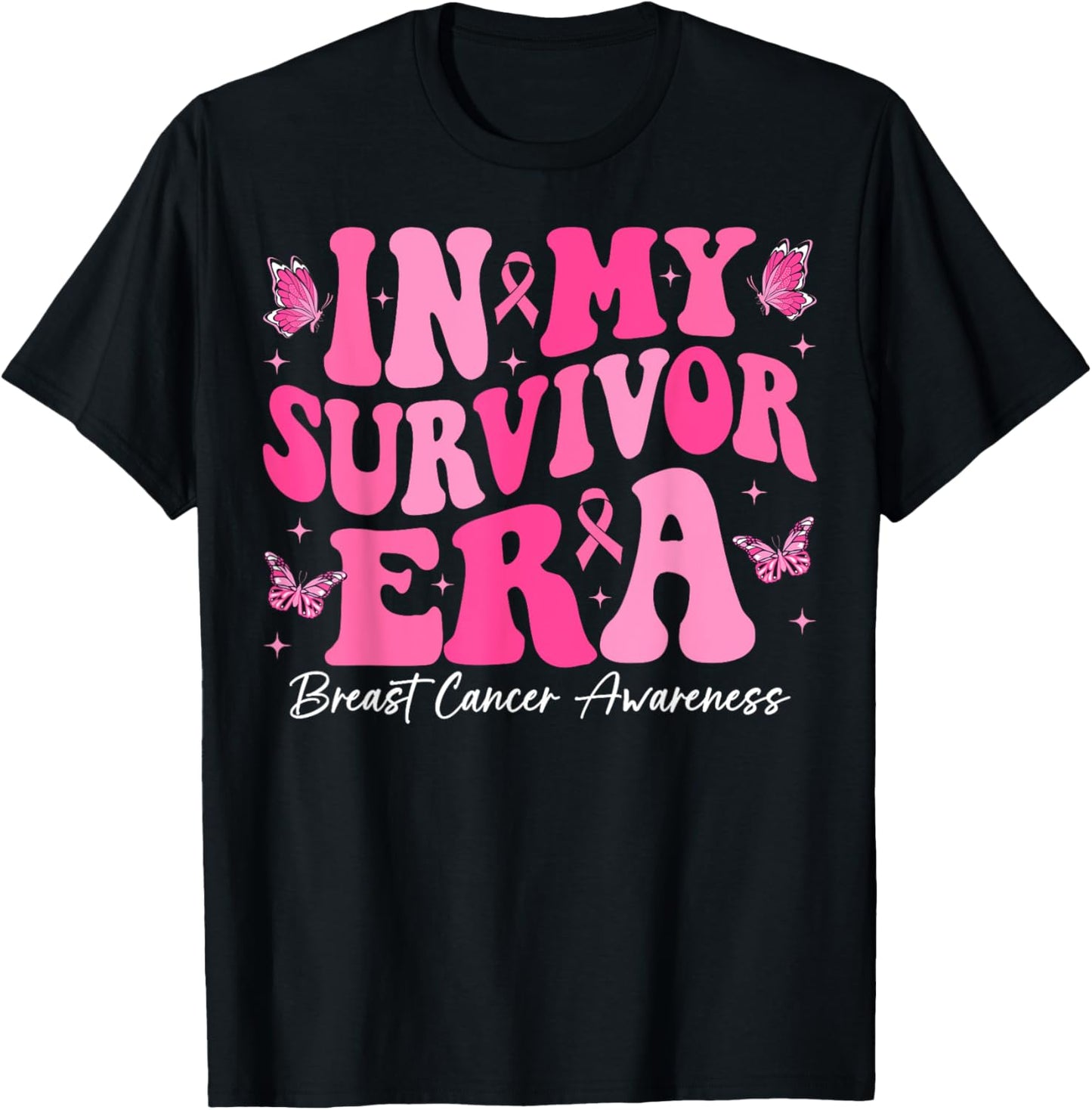 In My Survivor Era Retro Groovy Breast Cancer Awareness T-Shirt - T-Shirt | Black