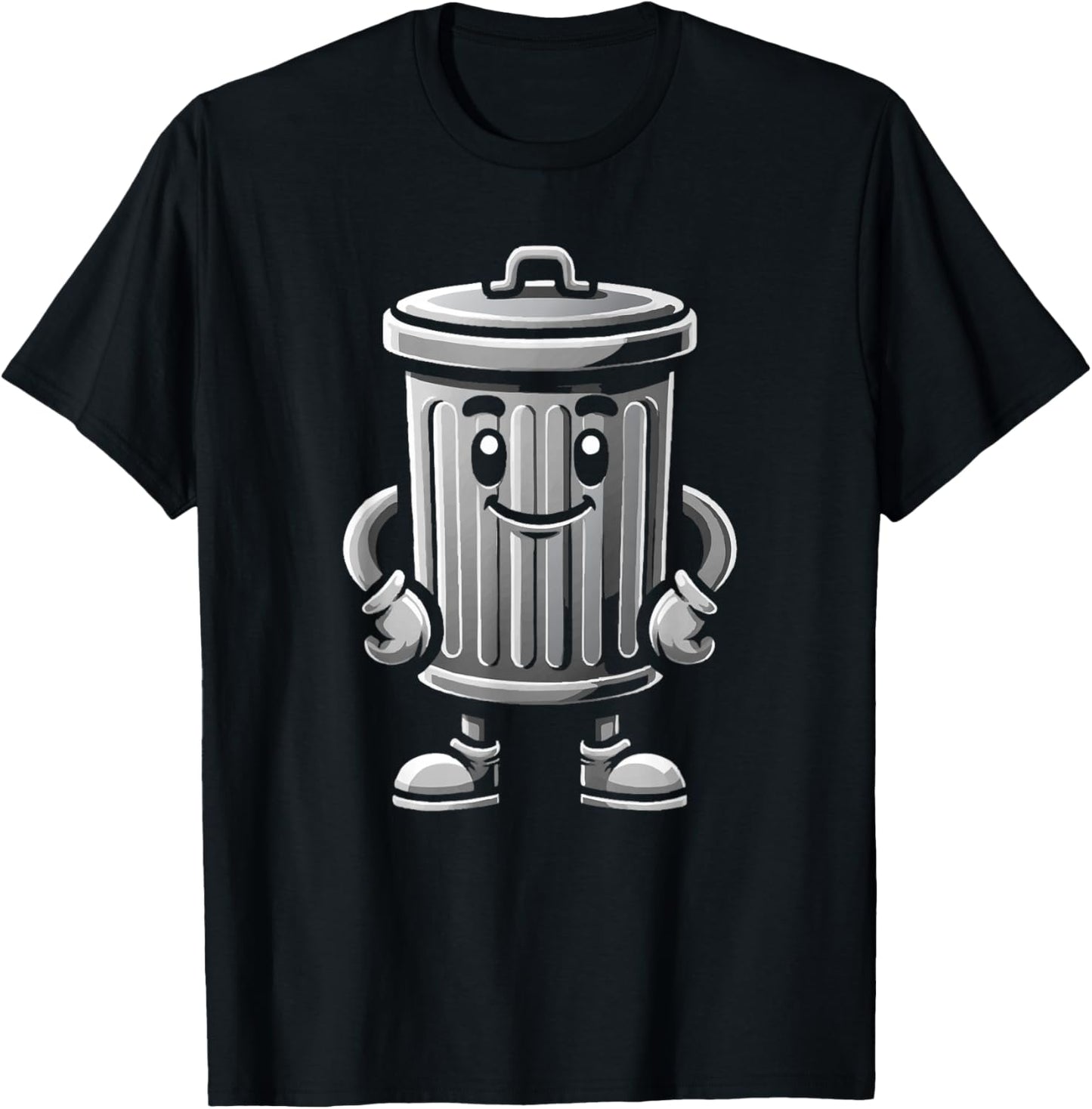 Garbage Trash Can Cartoon Character Design T-Shirt - T-Shirt | Black