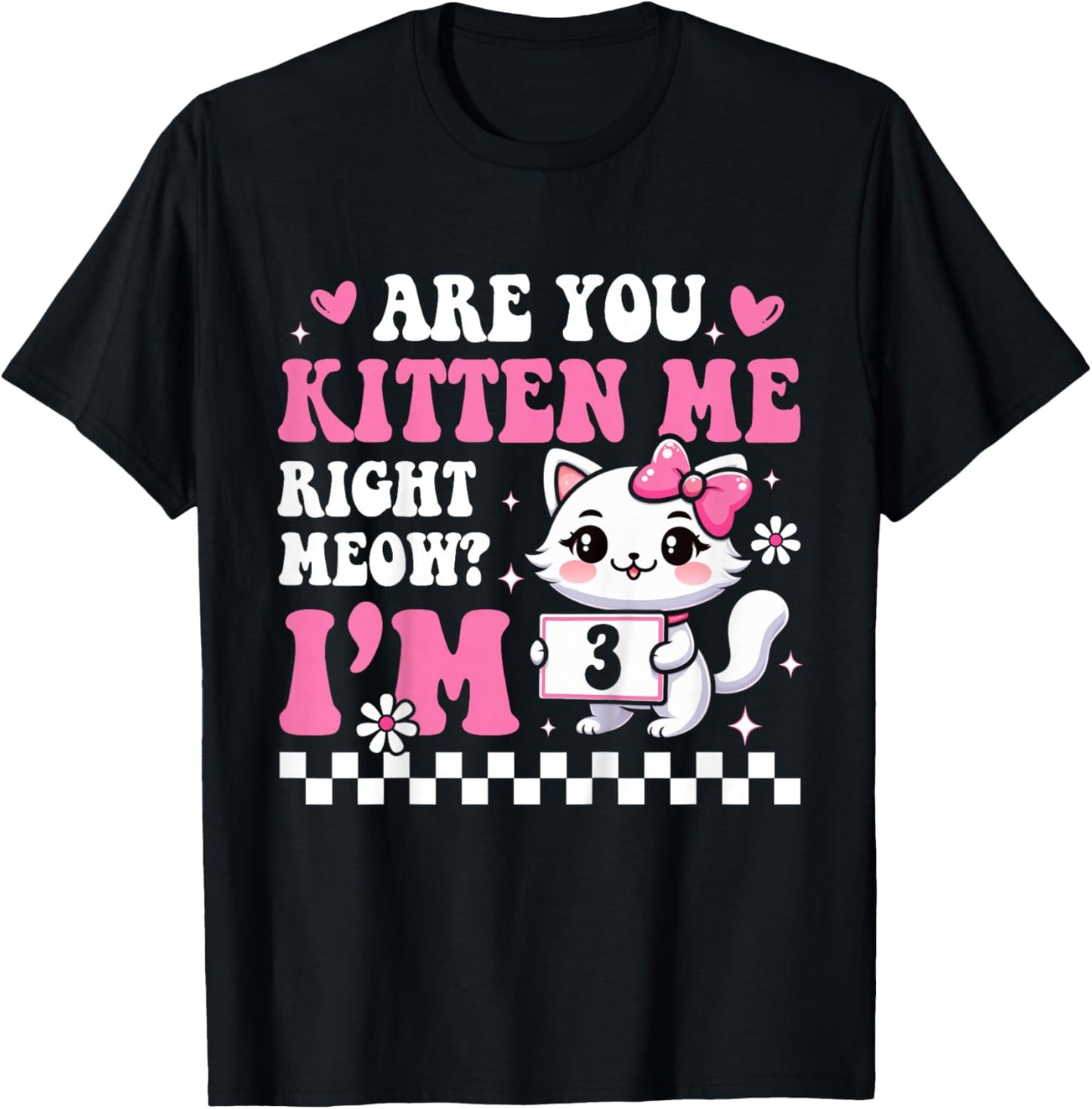 3rd Birthday Girl for Girl Three 3 Year Old Cat Lover Groovy T-Shirt - T-Shirt | Black