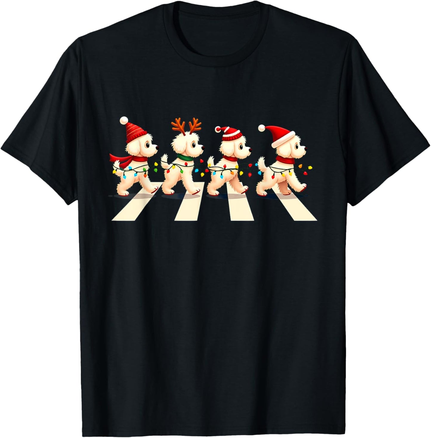 Bichon Frise Dog Crossing Road Xmas Women Kids T-Shirt - T-Shirt | Black