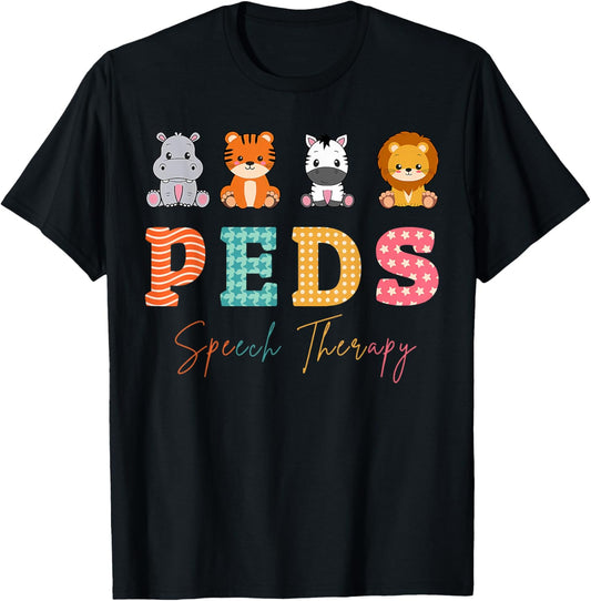Zoo Animals Safari PEDS Speech Therapist Pediatric Nurse T-Shirt - T-Shirt | Black