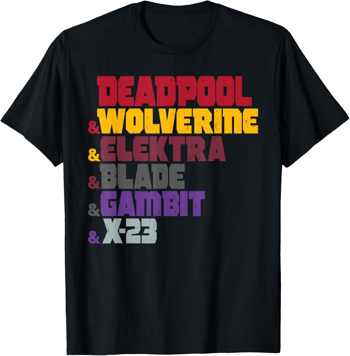 Marvel Deadpool & Wolverine Elektra & Blade & Gambit & X-23 T-Shirt - T-Shirt | Black