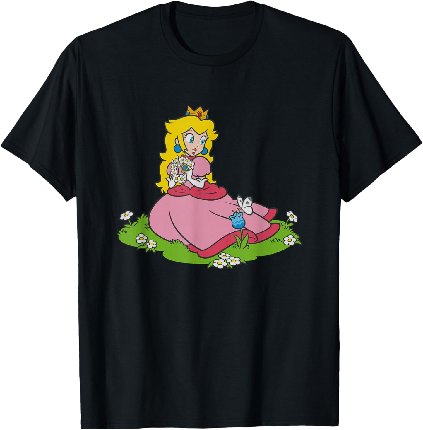 Super Mario Bros Princess Peach & Butterfly Portrait T-Shirt - T-Shirt | Black