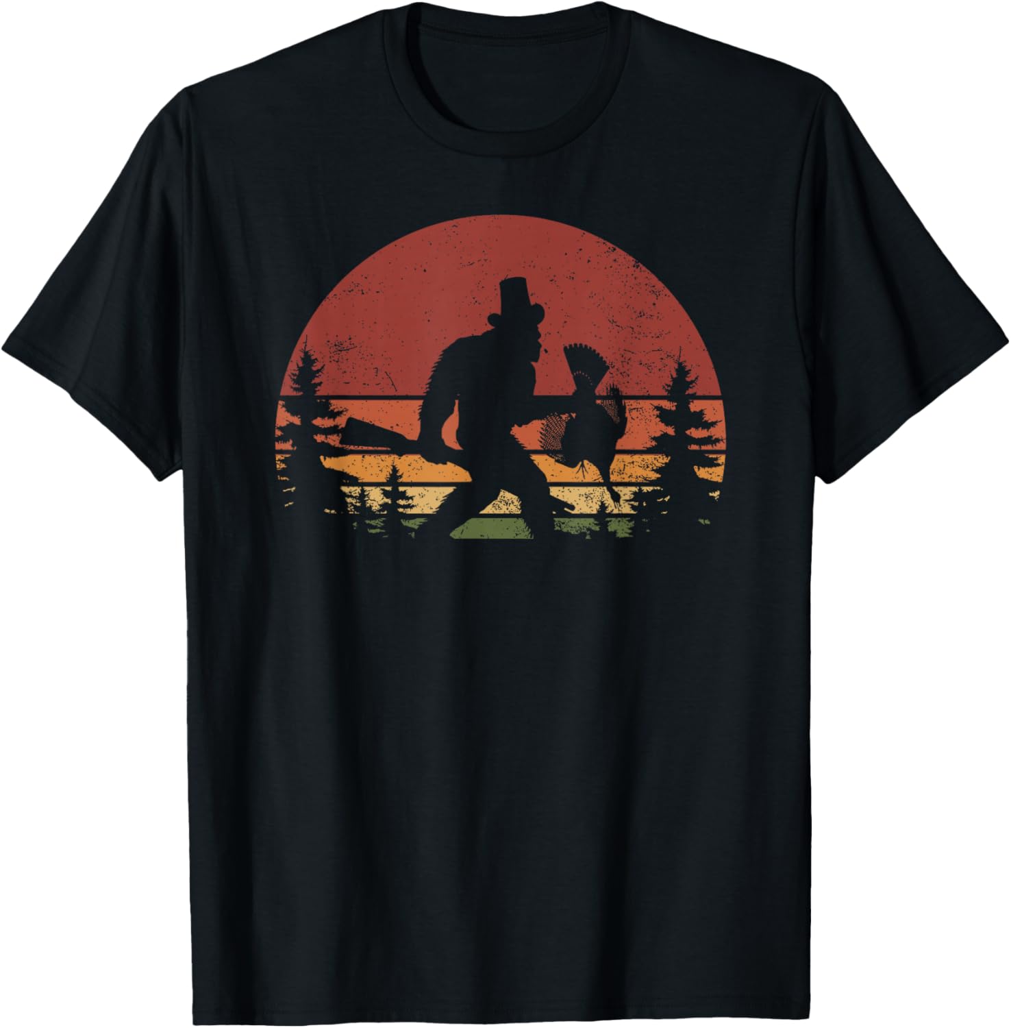 I Heart Cryptids Co. -Adults & Kids Retro Bigfoot Turkey Thanksgiving - Black, Small T-Shirt - T-Shirt | Black