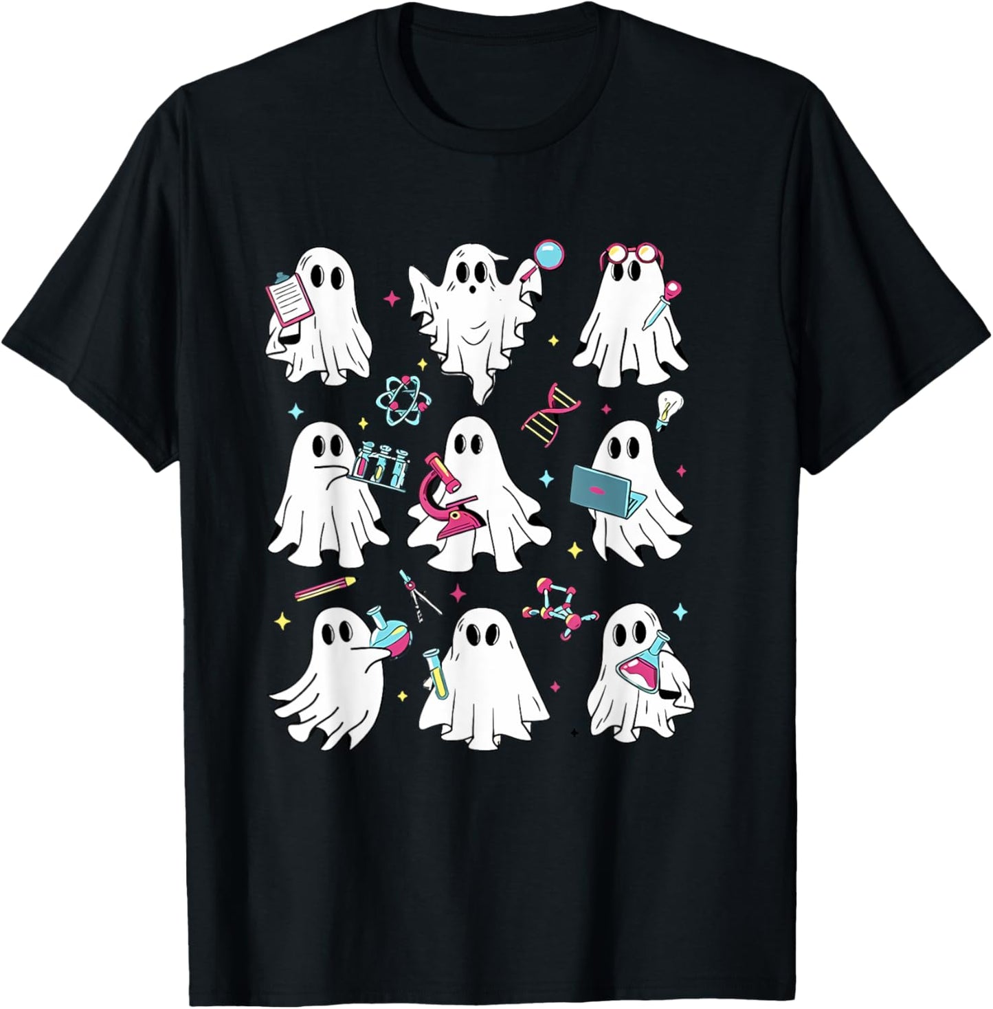 Retro Halloween Science Teacher Ghost Laboratory Teacher T-Shirt - T-Shirt | Black