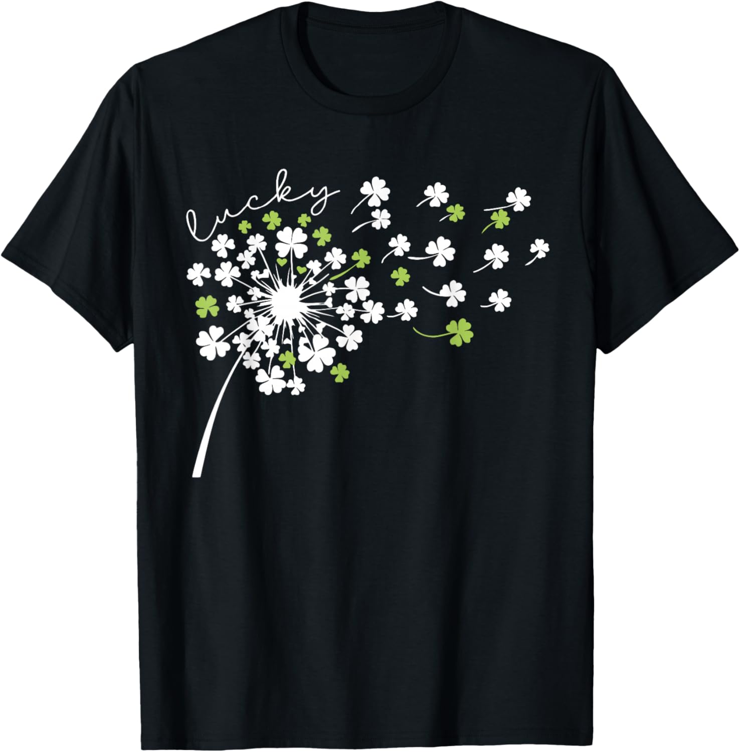 Lucky Dandelion Shamrock Funny St Patricks Day Women Girls T-Shirt - T-Shirt | Black