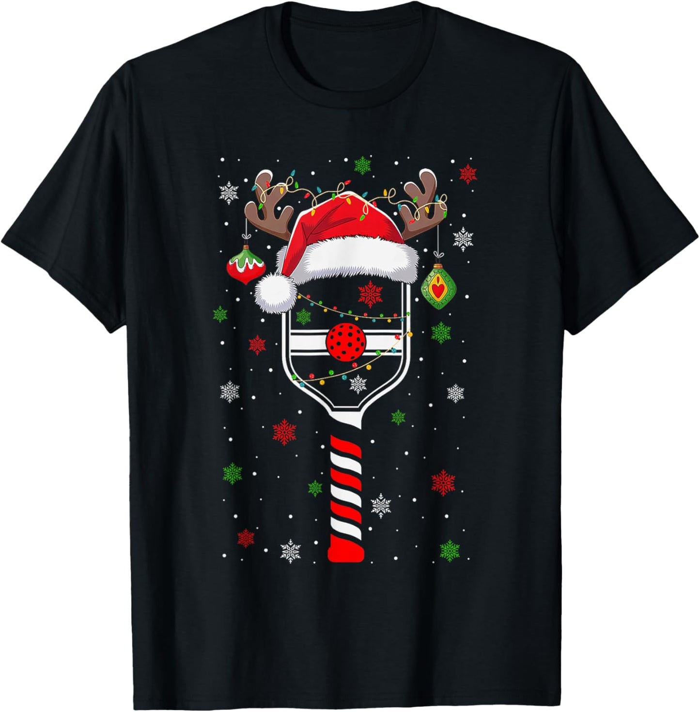 Funny Pickleball Player Christmas Holiday Reindeer Xmas T-Shirt - T-Shirt | Black