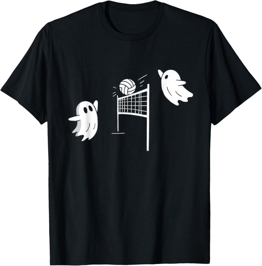 Funny Volleyball Halloween Ghost-Volleyball Sports Lovers T-Shirt - T-Shirt | Black