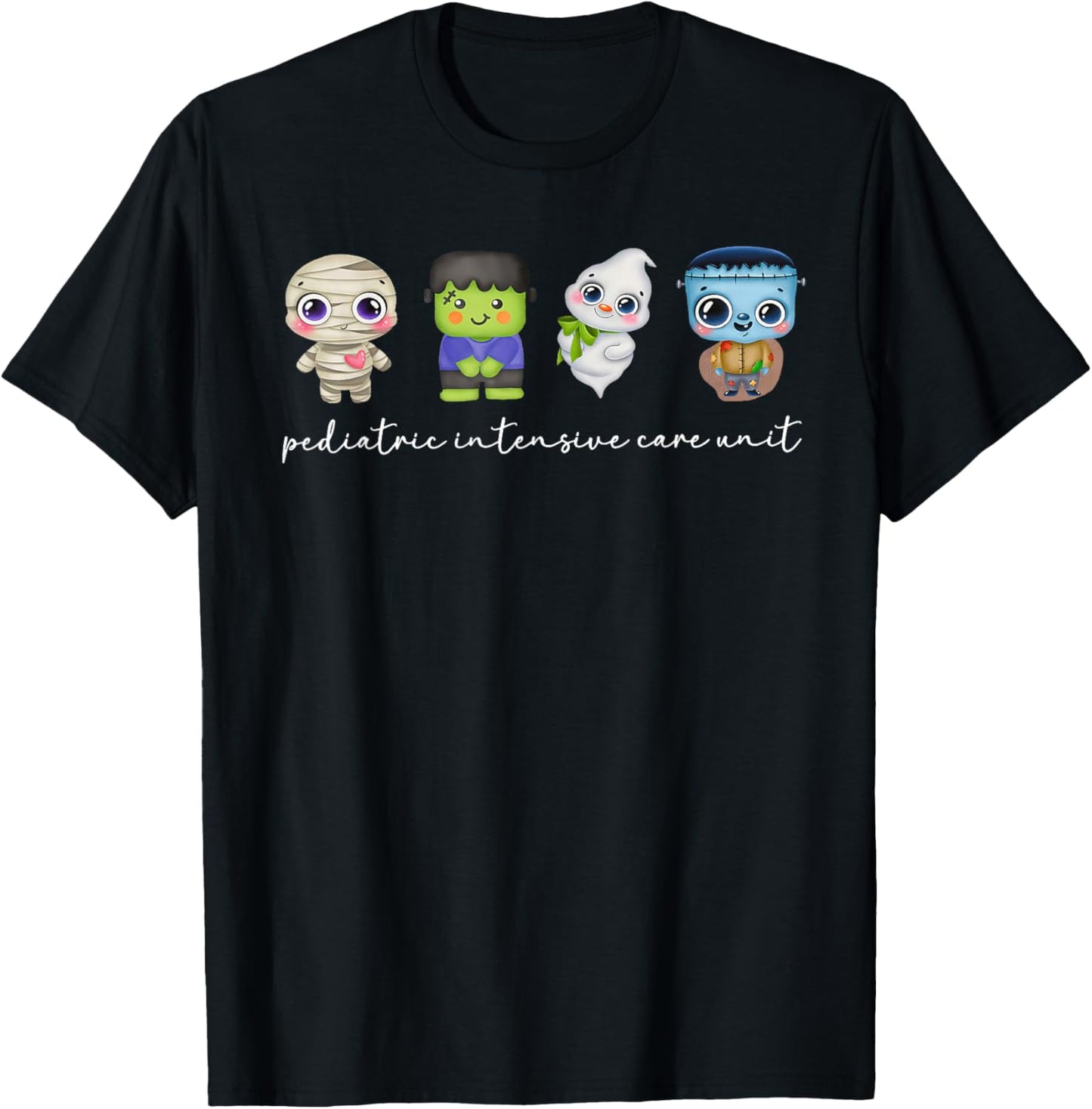 PICU Nurse Halloween Pediatric Intensive Care Unit Ghosts T-Shirt - T-Shirt | Black
