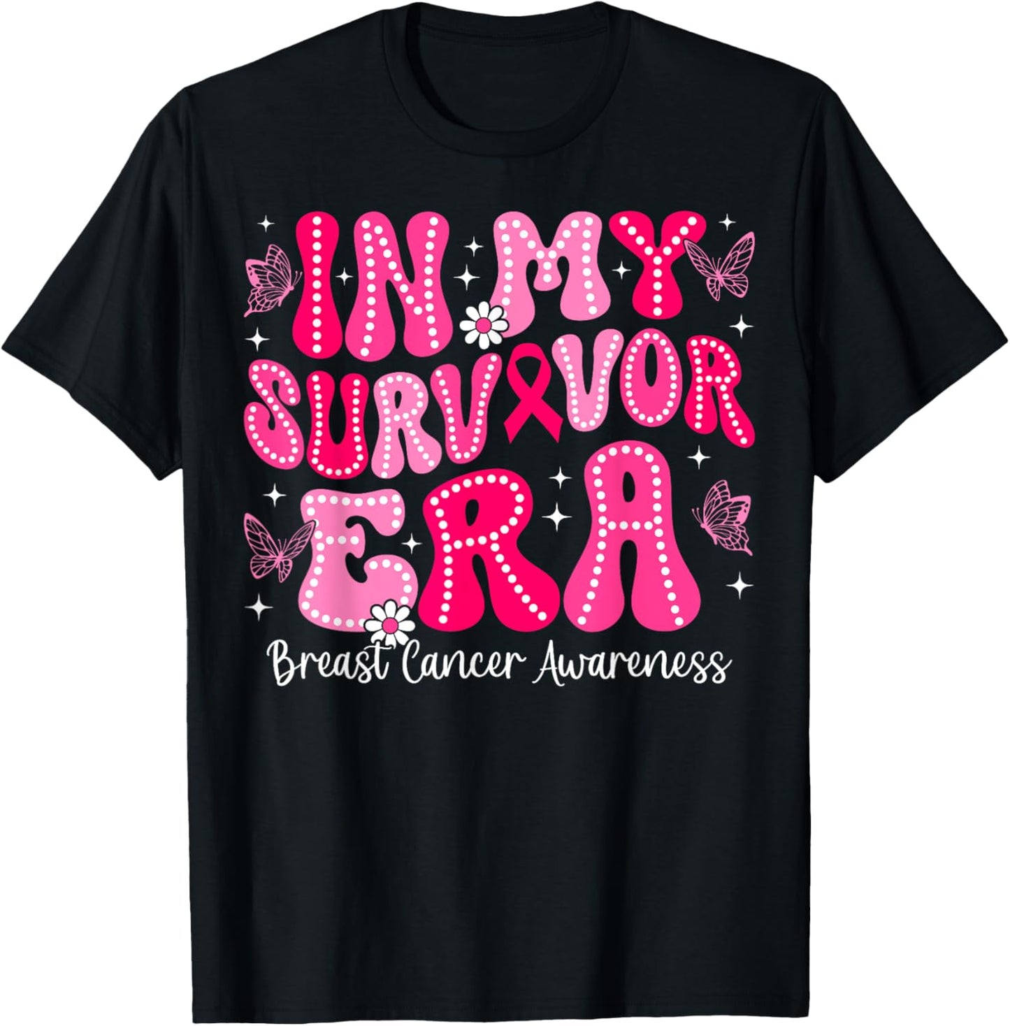 In My Survivor Era Retro Groovy Breast Cancer Awareness T-Shirt - T-Shirt | Black