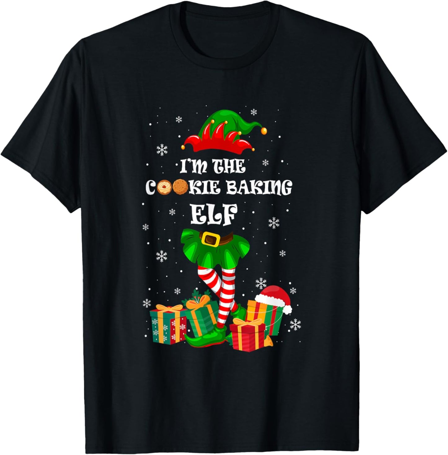 The Cookie Baking Elf Christmas Matching Family Pastry Chef T-Shirt - T-Shirt | Black