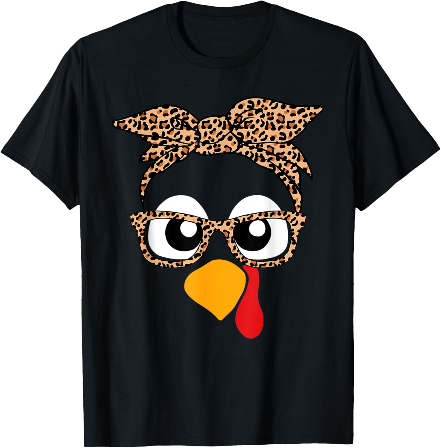 Turkey Face Leopard Headband Thanksgiving Pilgrim T-Shirt - T-Shirt | Black