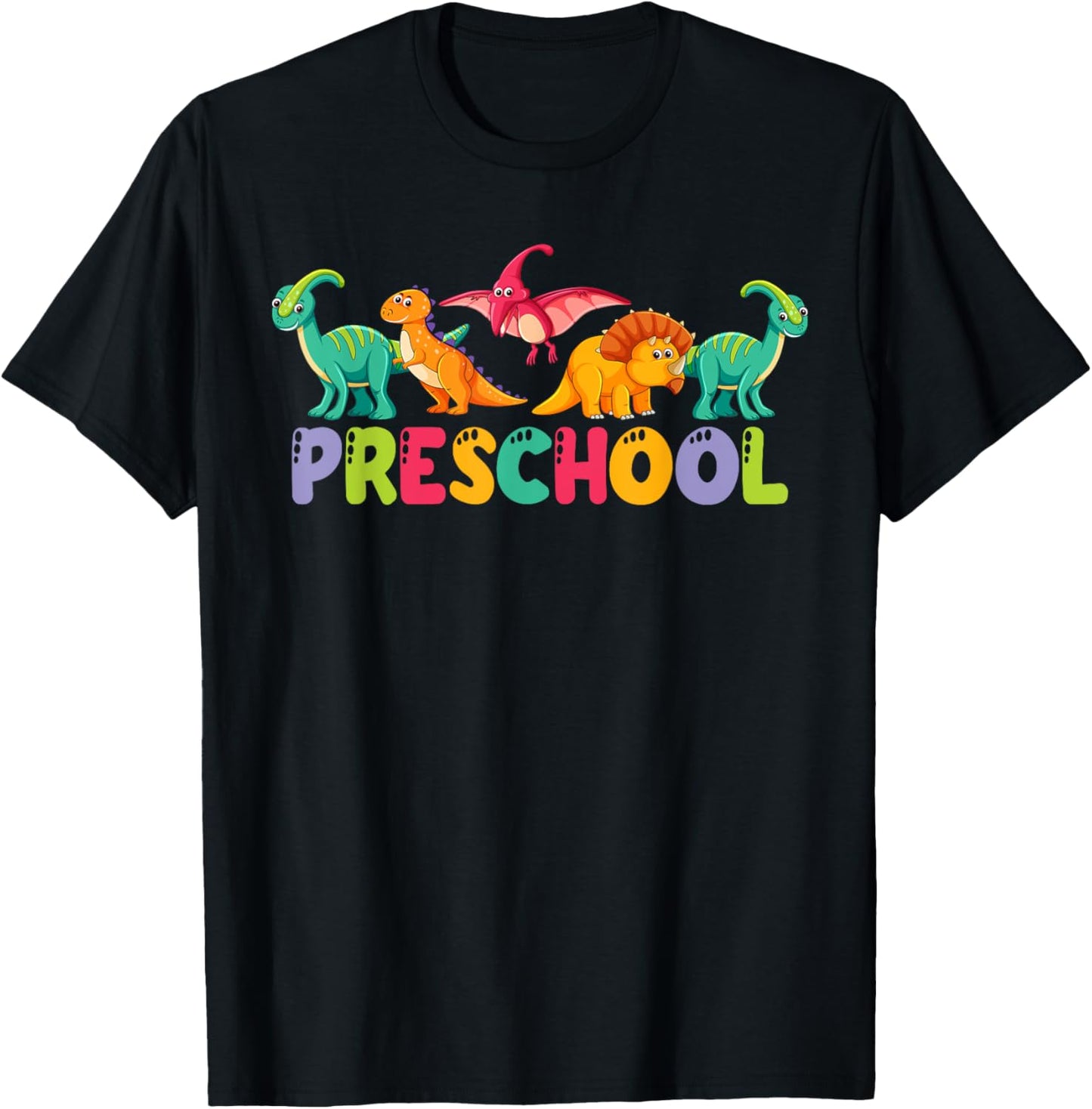 Retro Preschool Cute Dinosaur Preschool Teacher Kids Boys T-Shirt - T-Shirt | Black