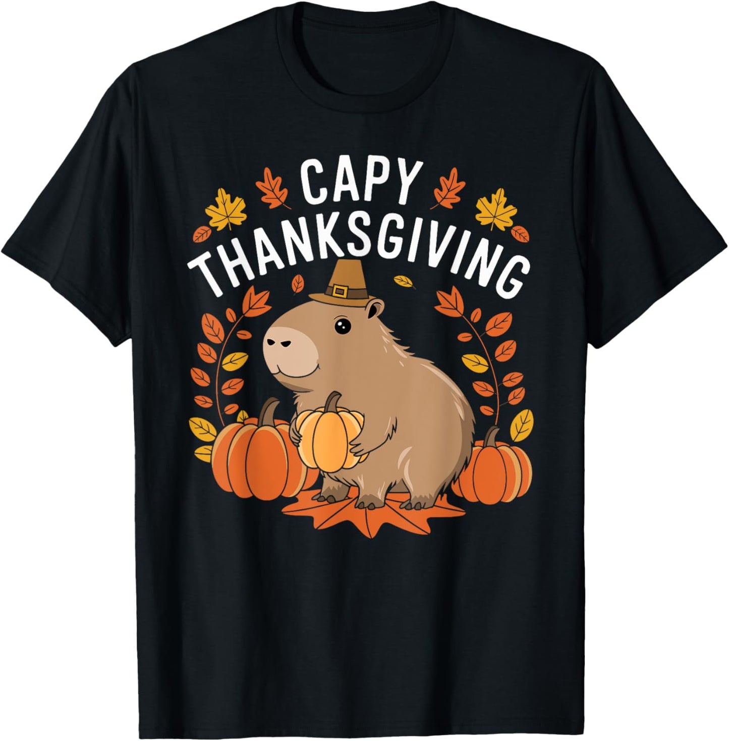 Capy Thanksgiving Funny Capybara Thanksgiving Fall T-Shirt - T-Shirt | Black