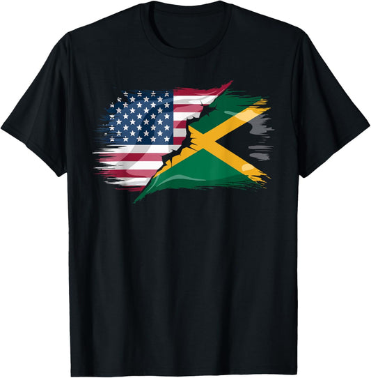 Half American Half Jamaican USA Flag Jamaica America T-Shirt - T-Shirt | Black