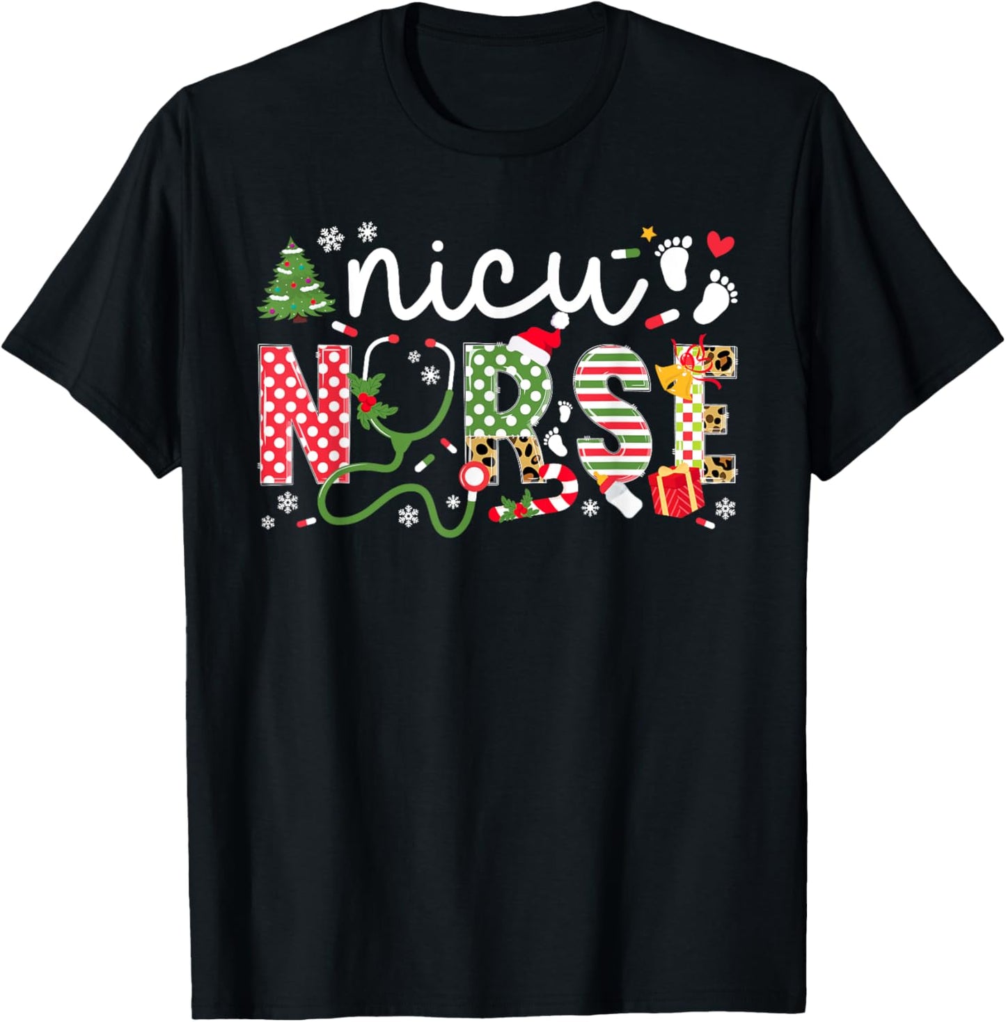 NICU Nurse Christmas Neonatal ICU Nurse Xmas Party T-Shirt - T-Shirt | Black