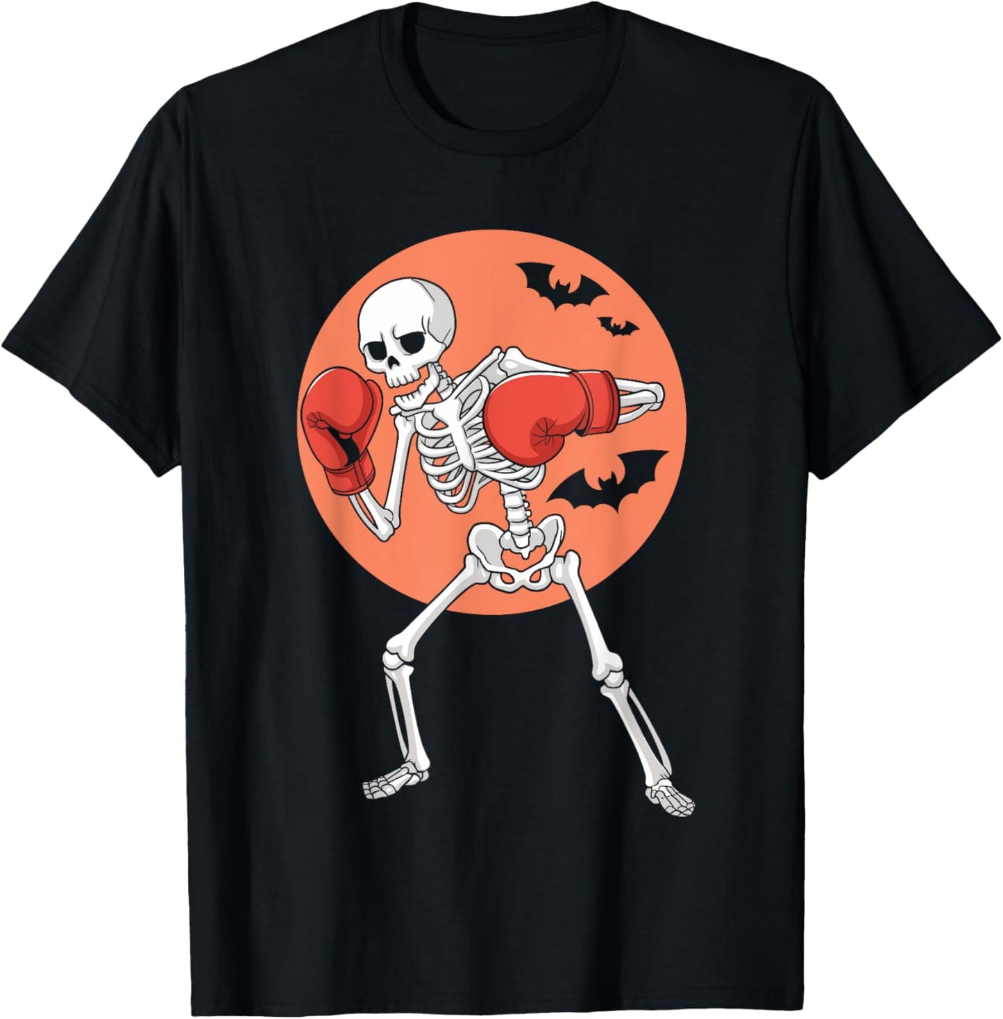 Funny Skeleton Boxing Lovers Spooky Halloween Boxer Moon T-Shirt - T-Shirt | Black