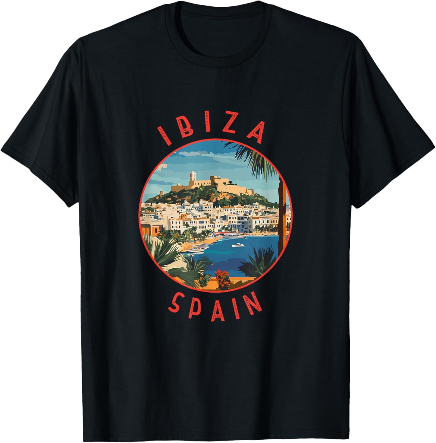Ibiza Spain Retro Distressed Circle T-Shirt - T-Shirt | Black