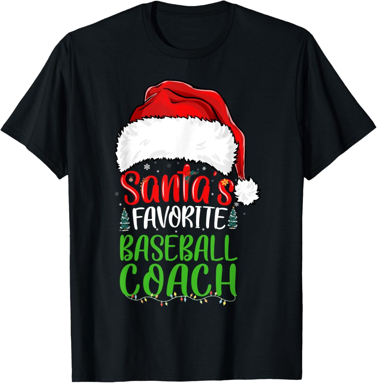 Santa's Favorite Baseball Coach Funny Christmas T-Shirt - T-Shirt | Black