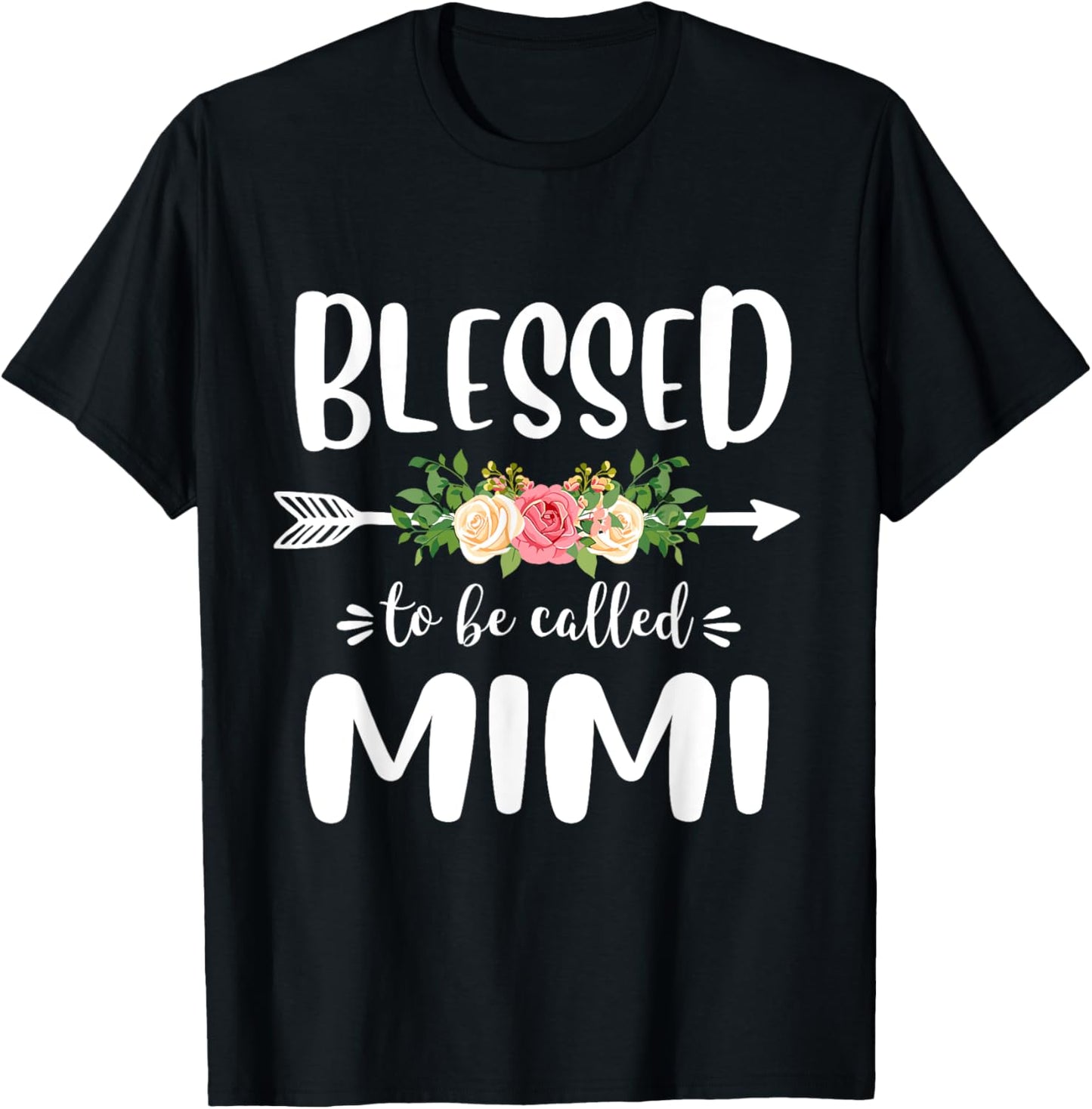 Blessed to be called Mimi Floral Arrow Design Mothers Day T-Shirt - T-Shirt | Black