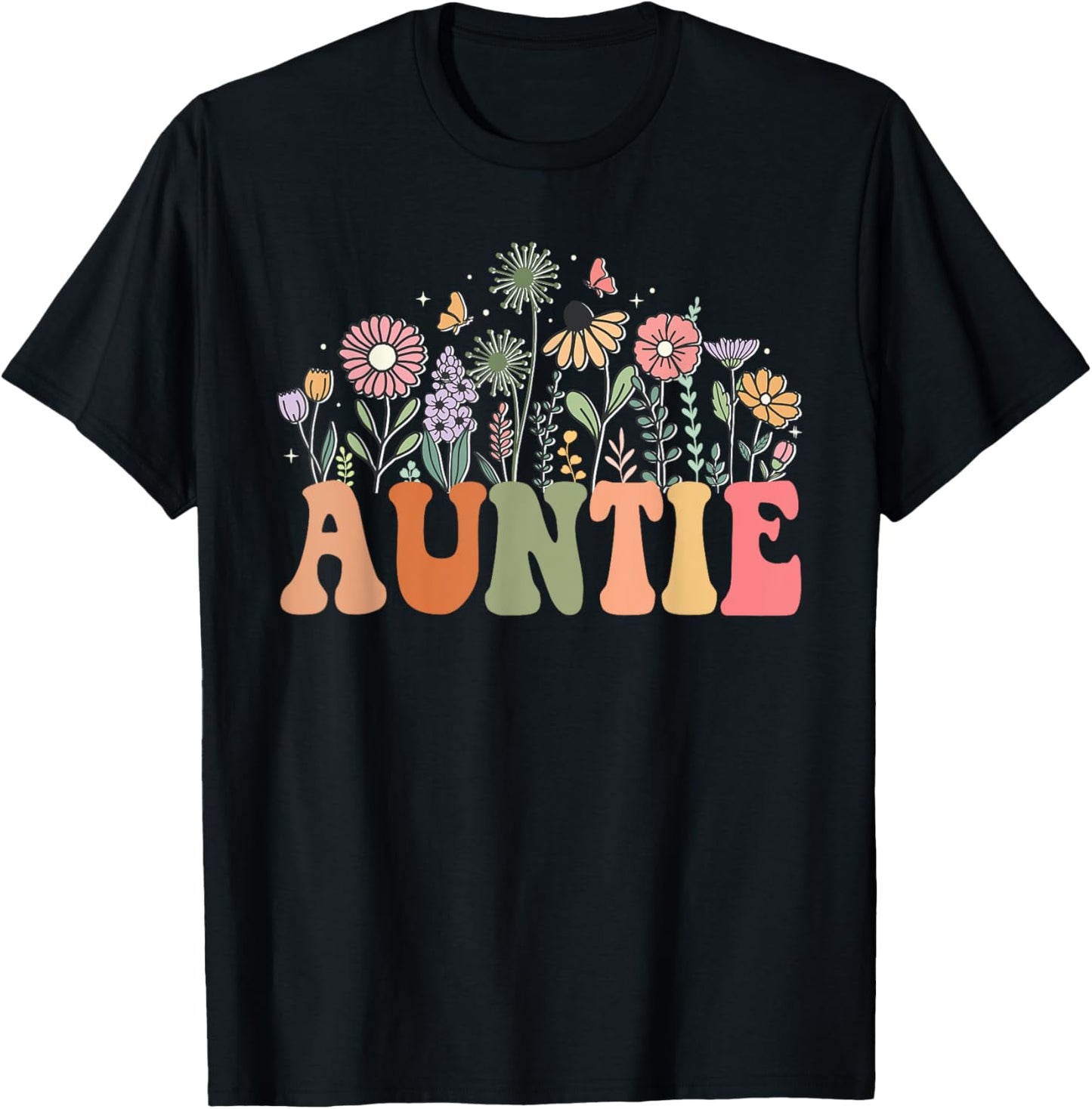 Auntie Wildflower Floral Birthday Baby Shower New Auntie T-Shirt - T-Shirt | Black