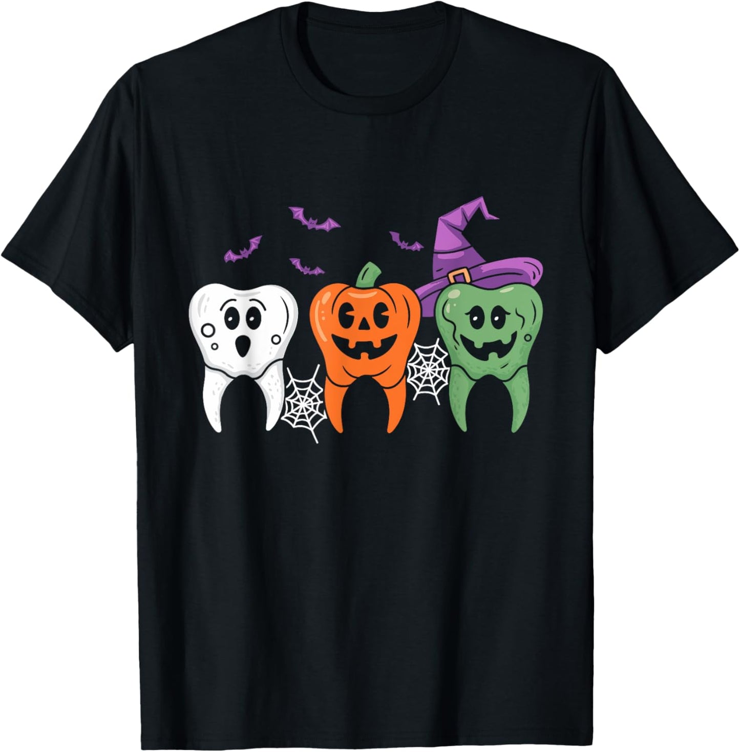 Teeth Ghost Pumpkin Witch Cute Dental Halloween Dentist T-Shirt - T-Shirt | Black